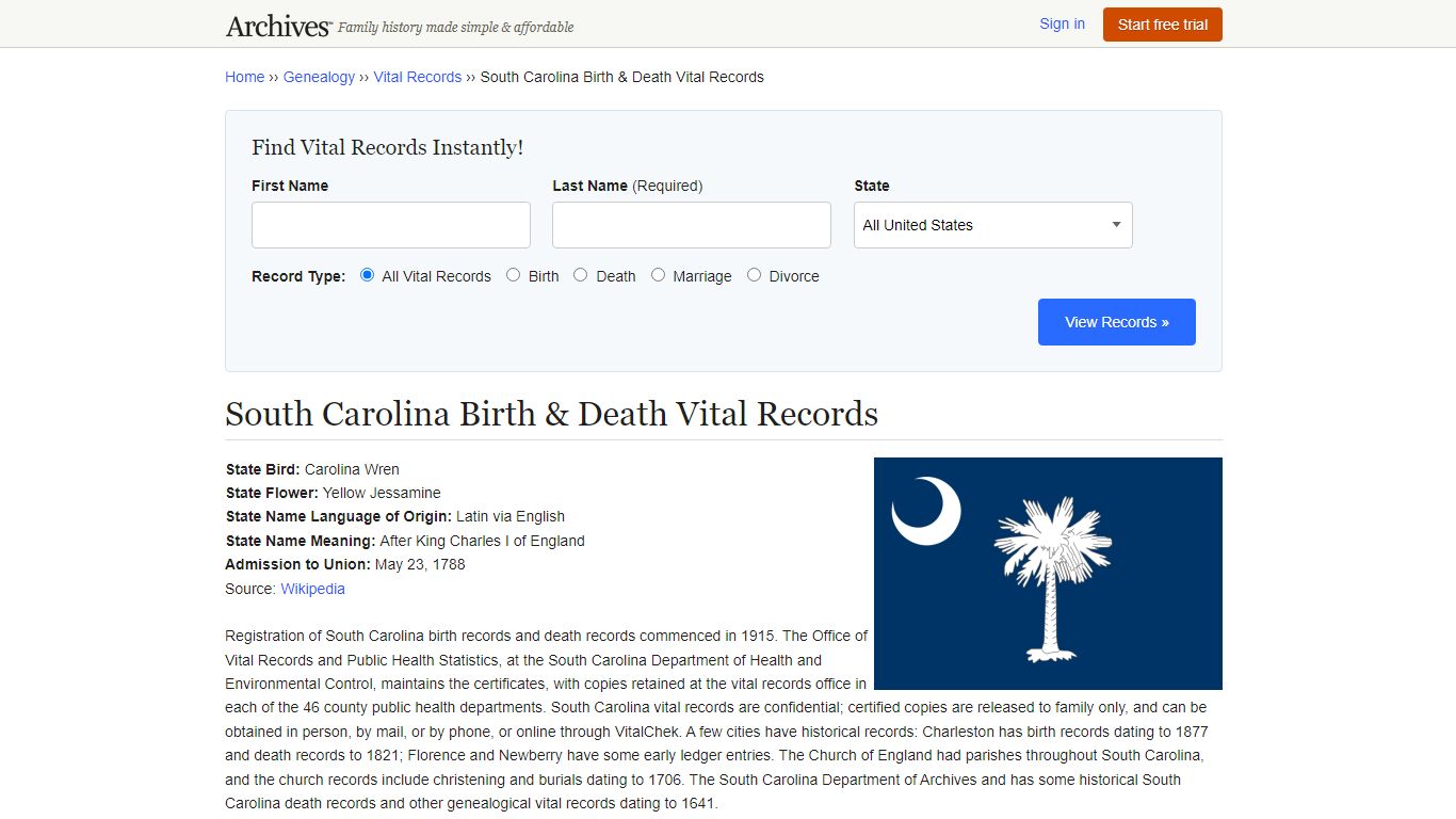 South Carolina Birth & Death Records | Vital Records